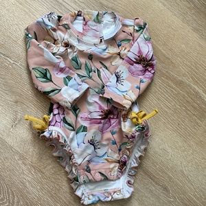 Posh Peanut Floral Margot Long Sleeve Ruffled Rash Guard Swimsuit 3-6 months